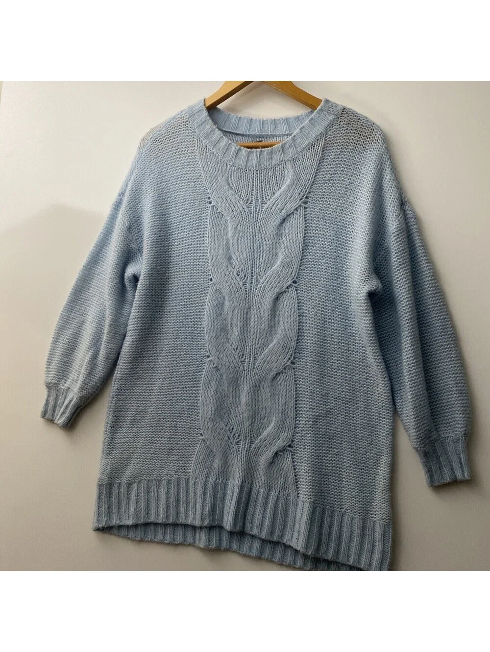 Aerie Cable Knit Wool-Blend Oversized Sweater Baby Blue Size S